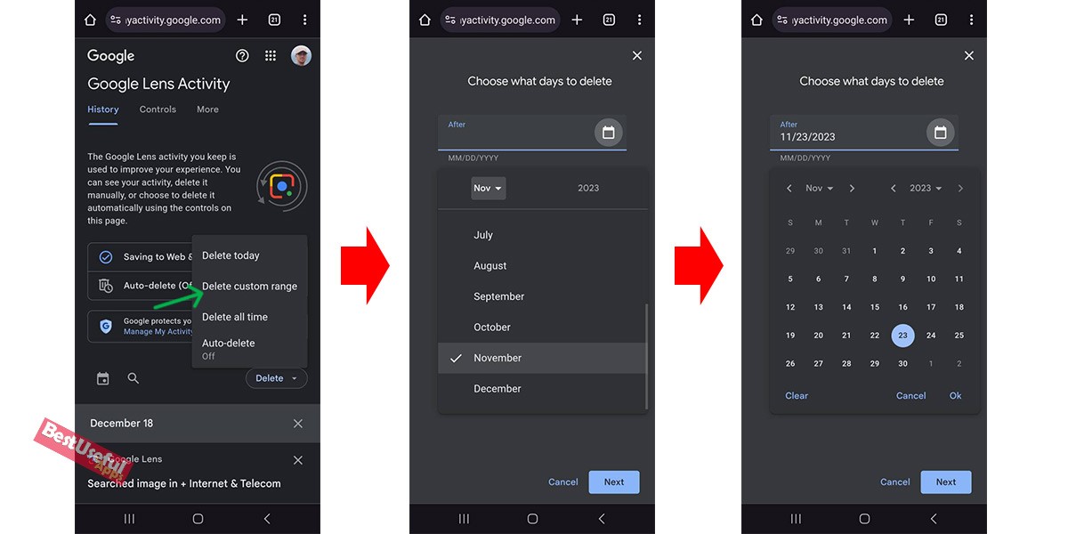 Delete custom range in google lens