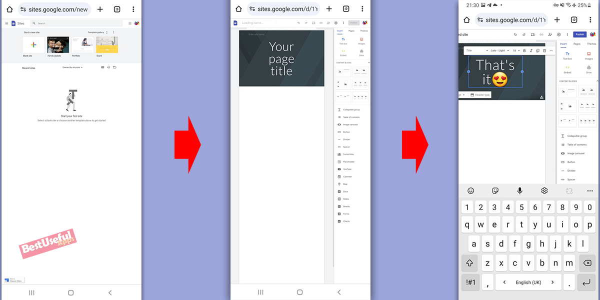 work on google site pages with phone