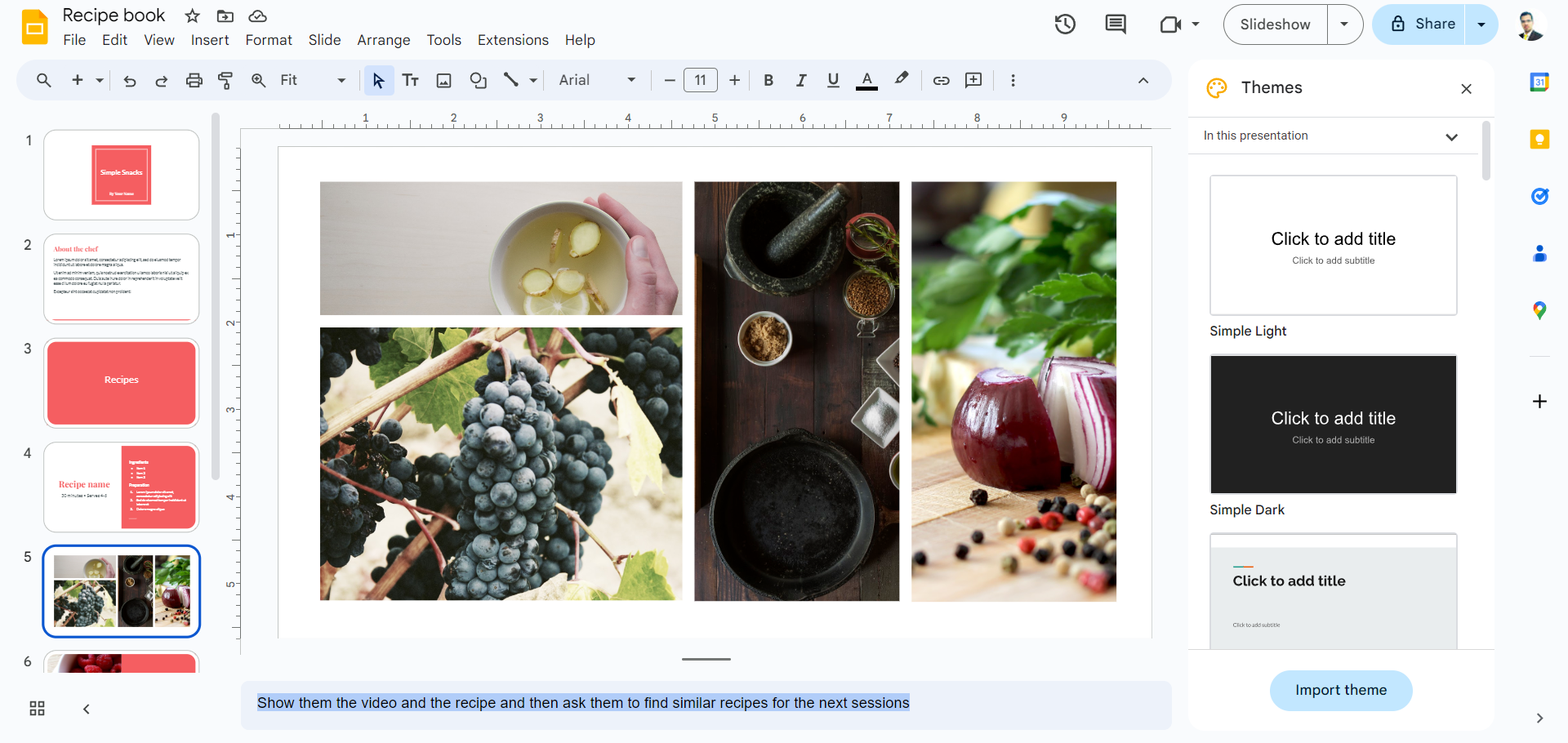 writing notes in speaker notes