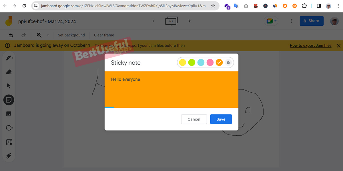 Sticky notes in jamboard