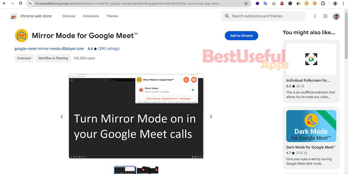 Mirror mode for google meet extension