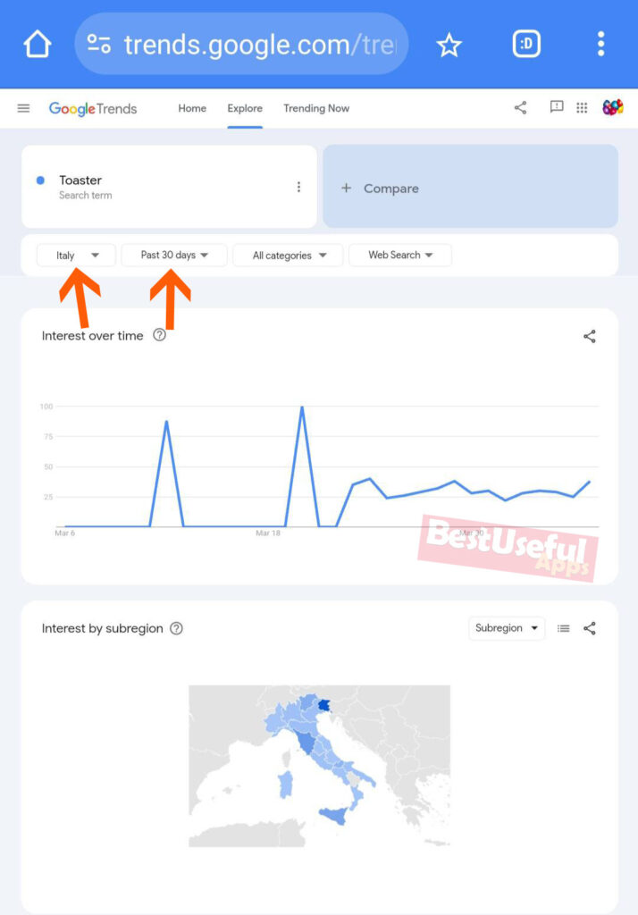 change the region in google trends