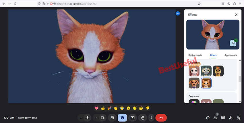 How to have filter in google meet