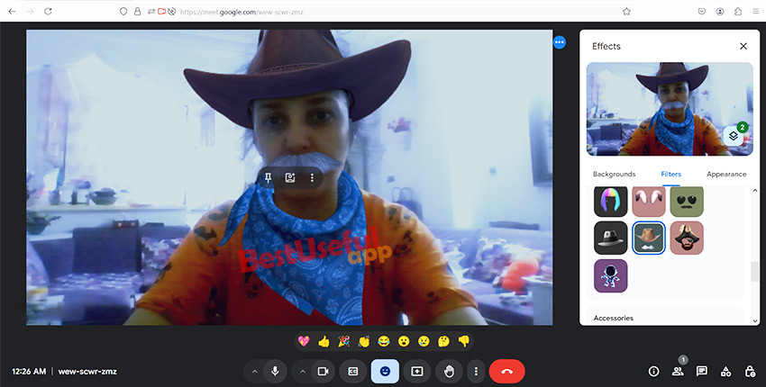 Add filter in google meet
