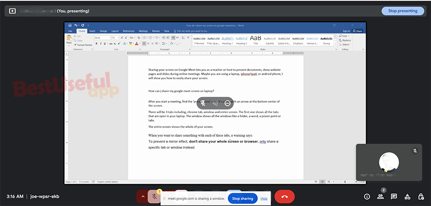 Share the word in google meet