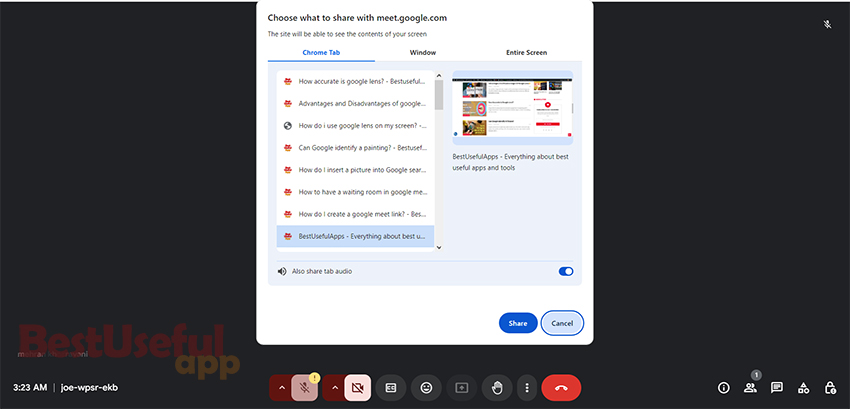 share a website on your screen